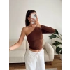 Tek Omuz Kuşaklı Crop - KAHVE