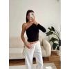 Tek Omuz Kuşaklı Crop - SİYAH
