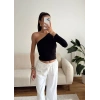 Tek Omuz Kuşaklı Crop - SİYAH