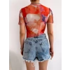 Ters Dikiş Tül Crop-KIRMIZI