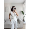 Tokalı Kruvaze Pantolon Takım - BEYAZ