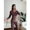 Tokalı Kruvaze Pantolon Takım - KAHVE