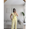 Tokalı Kruvaze Pantolon Takım - SARI