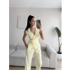 Tokalı Kruvaze Pantolon Takım - SARI