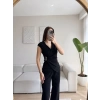 Tokalı Kruvaze Pantolon Takım - SİYAH