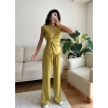 Tokalı Kruvaze Pantolon Takım - YAĞ YEŞİLİ