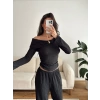 Tokalı Madonna Crop & Pantolon Takım - SİYAH