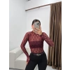 Transparan Dantel Bluz - BORDO