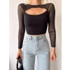 Tül Detay Crop Bluz