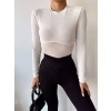Tül Detay Crop Bluz-BEYAZ