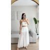 Tül Etek Kare Yaka Crop Takım - BEYAZ