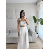 Tül Etek Kare Yaka Crop Takım - BEYAZ