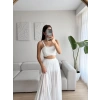 Tül Etek Kare Yaka Crop Takım - BEYAZ