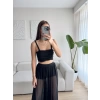 Tül Etek Kare Yaka Crop Takım - SİYAH