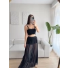 Tül Etek Kare Yaka Crop Takım - SİYAH