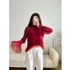 Tül Volanlı Tasarım Bluz - BORDO