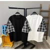 Unisex Oversize Kol Ekose T-shirt-SİYAH