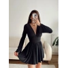 V Dekolte Şortlu Elbise - SİYAH