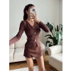 V Yaka Aksesuarlı Bluz - KAHVE