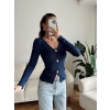 V Yaka Aksesuarlı Bluz - LACİVERT