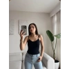 V Yaka Askılı Crop - SİYAH