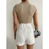 V Yaka Büzgülü Kaşkorse Crop-BEJ