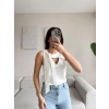 V Yaka Fiyonk Bluz - BEYAZ