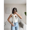 V Yaka Fiyonk Bluz - BEYAZ