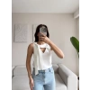 V Yaka Fiyonk Bluz - BEYAZ