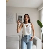 V Yaka Fiyonk Bluz - BEYAZ