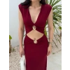 V Yaka Pencere Detay Elbise - BORDO