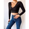 V Yaka Sandy Crop Bluz-SİYAH
