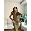 V Yaka Ters Dikiş Elbise - HAKİ