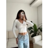 V Yaka Uzun Kol Crop. - BEYAZ