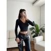 V Yaka Uzun Kol Crop - SİYAH