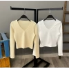 V Yaka Yumoş Crop Bluz-BEJ