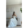 Valeria Kare Yaka Midi Elbise - BEYAZ