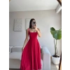 Valeria Kare Yaka Midi Elbise - KIRMIZI