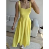 Valeria Kare Yaka Midi Elbise - SARI