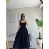 Valeria Kare Yaka Midi Elbise - SİYAH