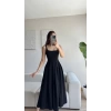 Valeria Kare Yaka Midi Elbise - SİYAH