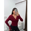 Vatkalı Drapeli Bluz - BORDO