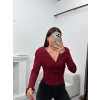 Vatkalı Drapeli Bluz - BORDO