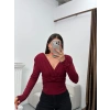 Vatkalı Drapeli Bluz - BORDO