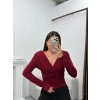 Vatkalı Drapeli Bluz - BORDO