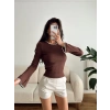 Volan Kol Kontrast Bluz - KAHVE