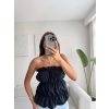 Volanlı Straplez Crop - SİYAH