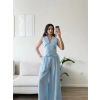 Yaka Detay Keten İkili Takım - MAVİ