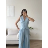 Yaka Detay Keten İkili Takım - MAVİ