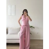 Yaka Detay Keten İkili Takım - PEMBE